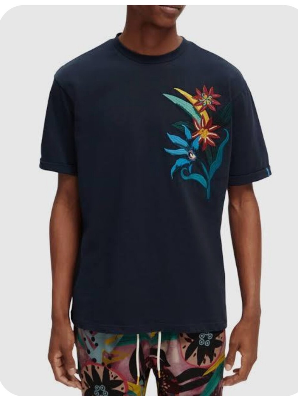 Scotch & Soda Relaxed Fit Organic Cotton Floral Embroidered T-Shirt